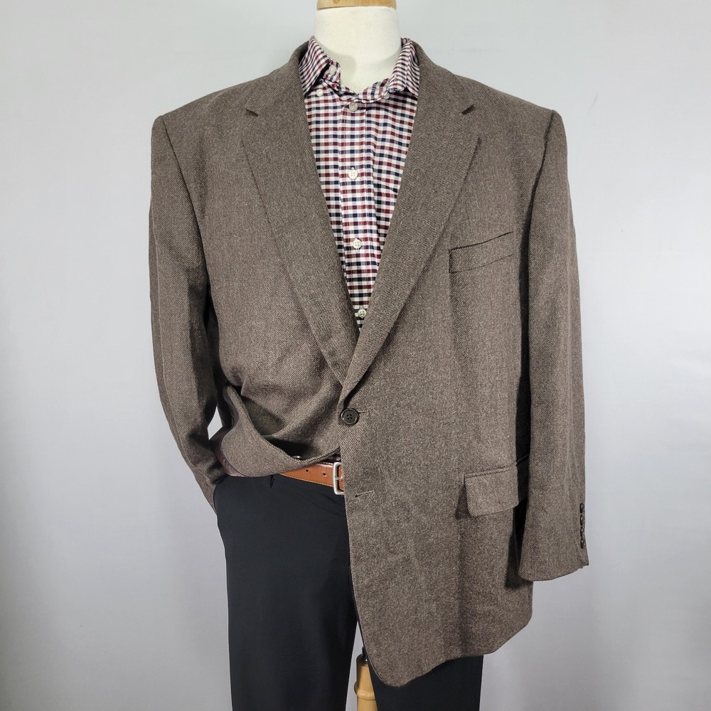 ADOLFO Men's‎ Sport Coat Blazer Two Button Brown Lambs Wool Flannel 52S